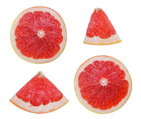 half sliced grapefruit isolated on white background,flat lay, top view