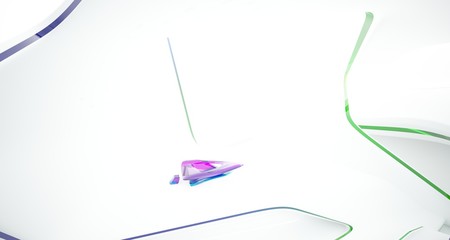 Conceptual abstract design of the interior of the concert hall and grand piano in a modern style. 3D illustration and rendering.