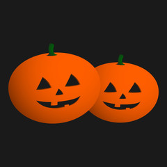 Two Halloween pumpkins on black background. Jack o'Lantern realistic 3D illustration. Vector.