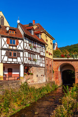 Traditional houses on the Steinach stream in Neckarsteinach Hesse Germany