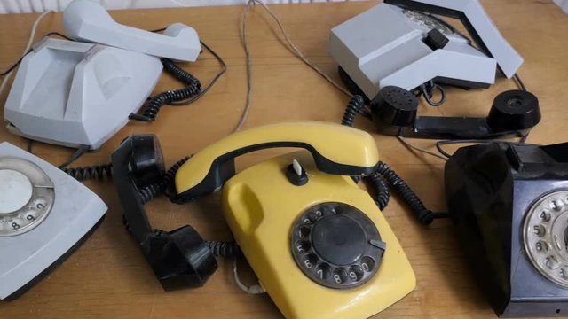Retro style rotary phones in disorder
