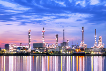 Oil refinery industrial at twilight in Thailand.