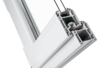 Sample of modern window profile on white background, closeup