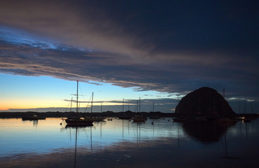 Sunset over Morro Bay Harbor on the central California coast in California United States