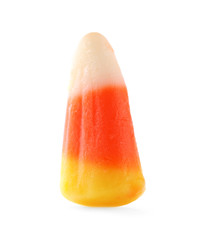 Colorful candy corn for Halloween party on white background