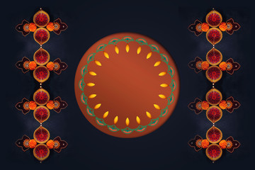 Indian Festival Diwali , Diwali lamp and flower rangoli 