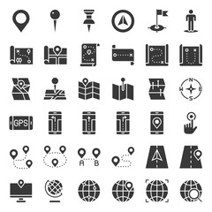 Map, location, pin and navigation vector solid icon