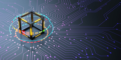 Blockchain technology concept on circuit board