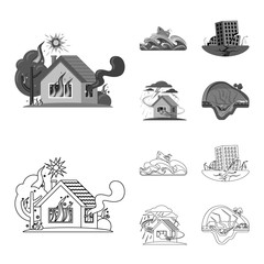 Vector illustration of natural and disaster sign. Set of natural and risk vector icon for stock.