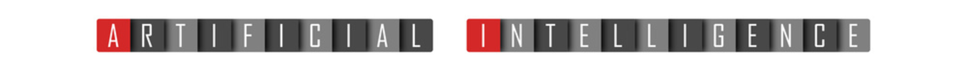 Artificial Intelligence - clear white text written in red and gray boxes on white background