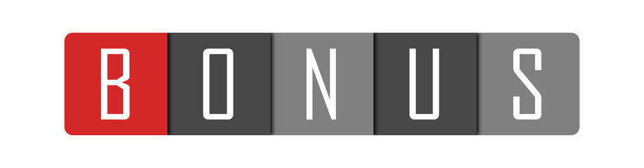 Bonus - clear white text written in red and gray boxes on white background