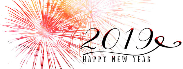 New Year Holiday 2019 background banner with fireworks and seasonal quote. Scales to fit a facebook header. Perfect for social media influencers and bloggers.