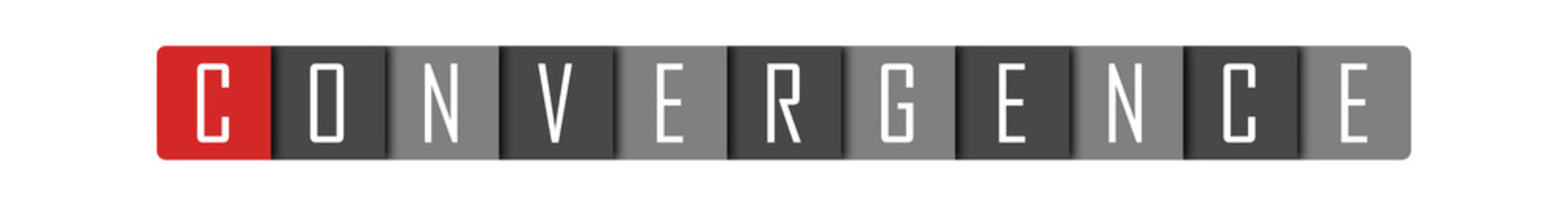 Convergence - clear white text written in red and gray boxes on white background