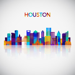Houston skyline silhouette in colorful geometric style. Symbol for your design. Vector illustration. - obrazy, fototapety, plakaty