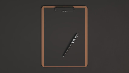 Wooden clipboard with black paper and pen
