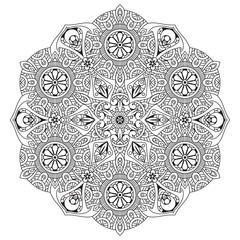 Black and white mandala vector isolated on white. Vector hand drawn circular decorative element.