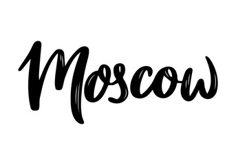 Moscow hand-lettering calligraphy. Hand drawn brush calligraphy. City lettering design. Vector illustration.