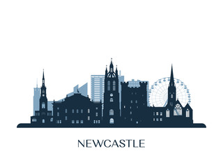 Newcastle skyline, monochrome silhouette. Vector illustration.