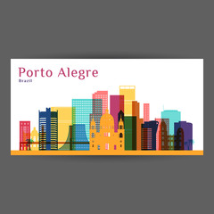 Porto Alegre city architecture silhouette. Colorful skyline. City flat design. Vector business card.