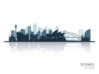 Sydney blue skyline silhouette with reflection. Vector illustration. © greens87