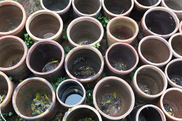 porcelain pots in China view from above, abstract