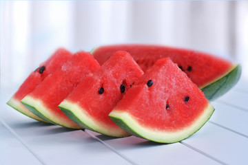 Slice fresh and sweet water melon on white background