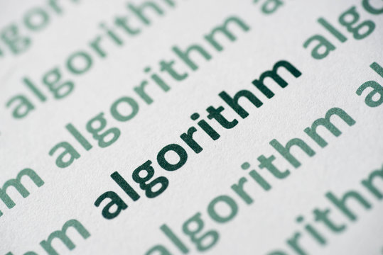 word algorithm printed on paper macro