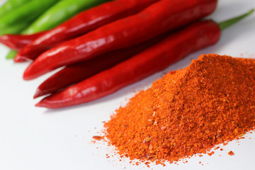 Green, red and ground paprika from the home garden