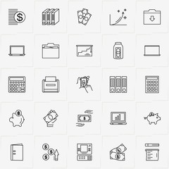 Accountant line icon set with laptop, mobile unlock and check