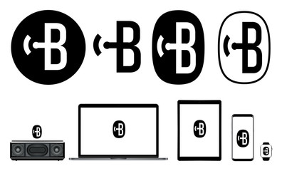 Connection via bluetooth on computer, tablet, mobile, cell phone, smartwatch isolated on white vector eps 10