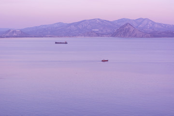 City Nakhodka, Primorsky Krai, Russia. Winter view of the mountains 