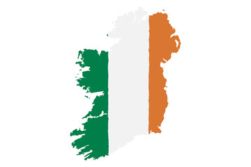 Map of Ireland with Flag. Hand Painted with Brush. Vector Illustration.