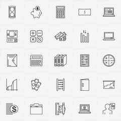 Accountant line icon set with folders, calculator and graphics