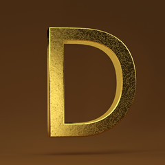 3D render Illustration. golden capital letter - D.