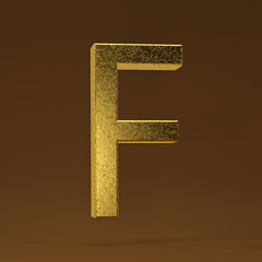 3D render Illustration. golden capital letter - F.