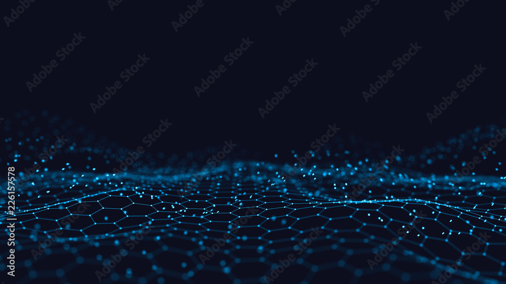 Poster abstract 3d technology and science neon visualization. blockchain and cryptocurrency. digital wallpa