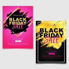 black Friday sale brochure or flyer with abstract brush gold