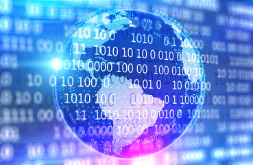 Earth in binary code, double exposure global net