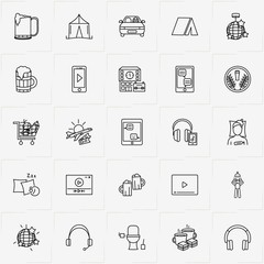 Activities line icon set with beer, tea party and travel