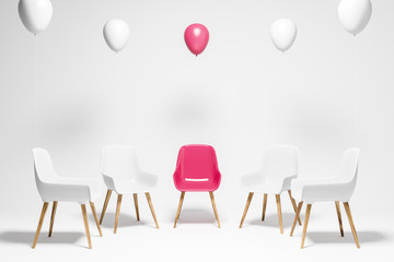 White and pink chairs with balloons, unique