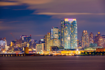 Manhattan Skyline ,waterfront and skyline viewed from the Hudson River Hoboken NJ