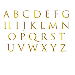 Isolated golden 3d alphabet on white background. 3d illustration Alphabet and golden letters on the white background. Modern golden paper font. Vector alphabet gold. Type font paper set illustration.