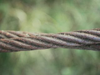 Polonne / Ukraine - 28 September 2018: metal old wire in the background of blurred greens