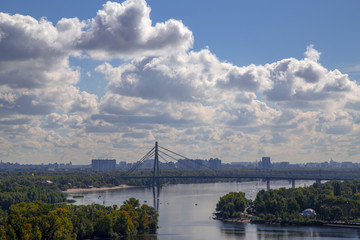 Cityscape on the Dnieper river, Kiev city, Moscow bridge
