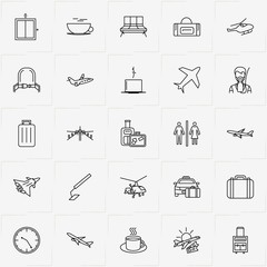 Airport line icon set with helicopter, toilet sign and baggage