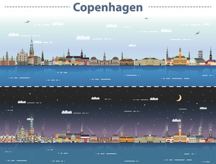 Copenhagen city skyline at day and night vector illustration © brichuas