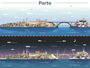 Obraz premium Porto city skyline at day and night vector illustration