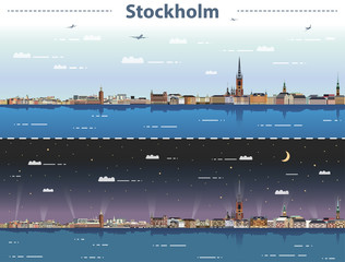 Obraz premium Stockholm city skyline at day and night vector illustration