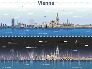 Obraz premium ilustracji wektorowych panoramę Wiednia w dzień iw nocy