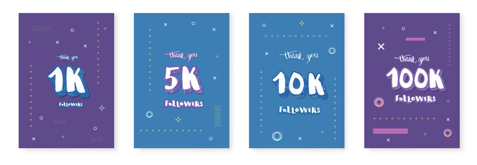 1K, 5K, 10K,100K  followers thank you. Vector social media templates.